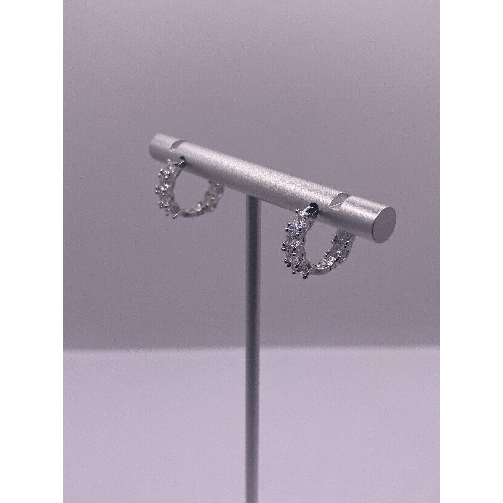 Hoop Cz Cluster Sterling Silver Earrings